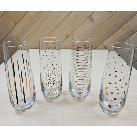 4 Vintage Mid Century Champagne Flute Gold Blown Glass Clear Stemless Contempora - Picture 1 of 8